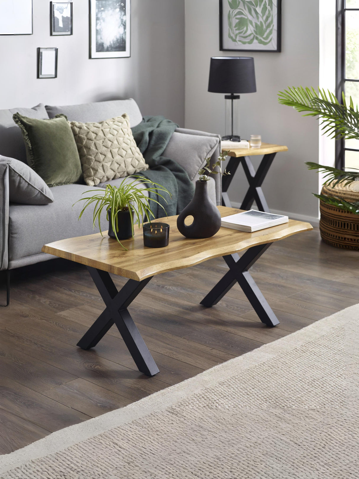 Harvey Live Edge Rectangular Coffee Table with Cross Legs
