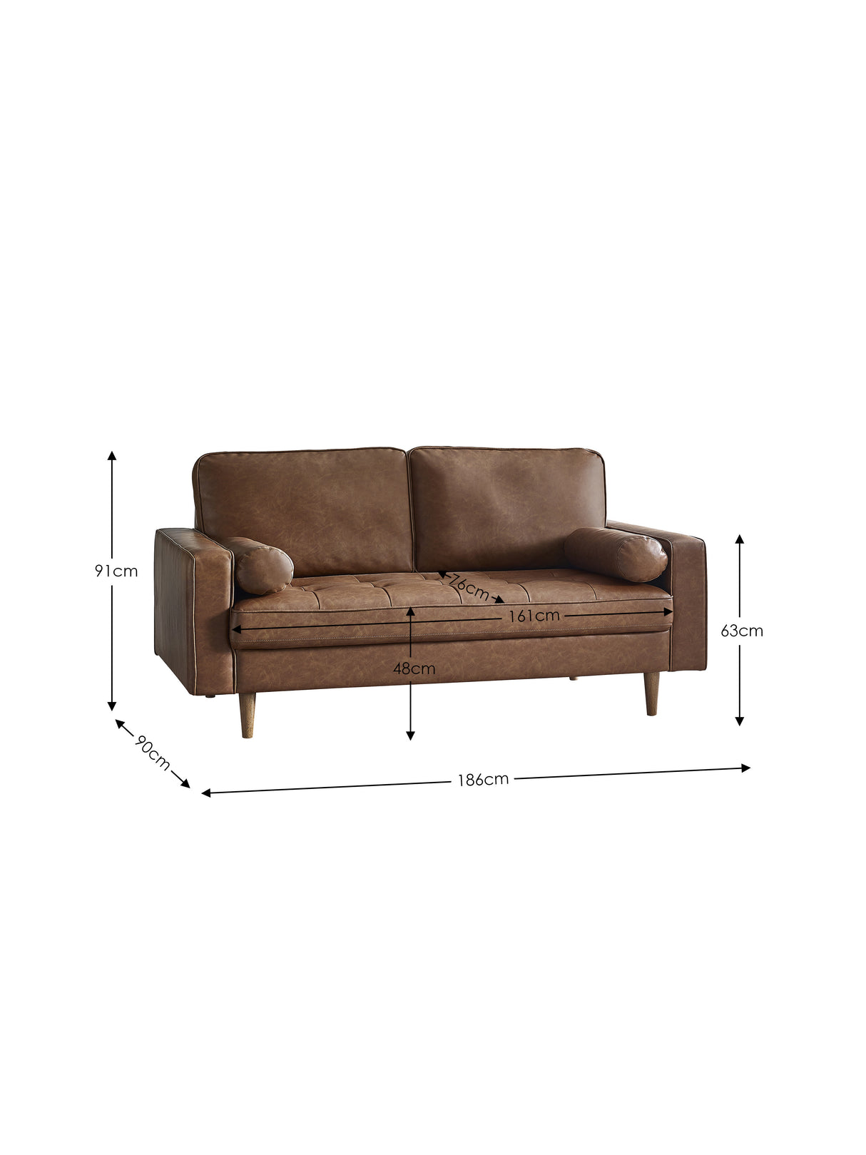 Henley Upholstered 3 Seater Sofa with Bolster Cushions