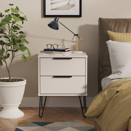 Hong Kong (Black Hairpin Legs) 2 Drawer Bedside Cabinet
