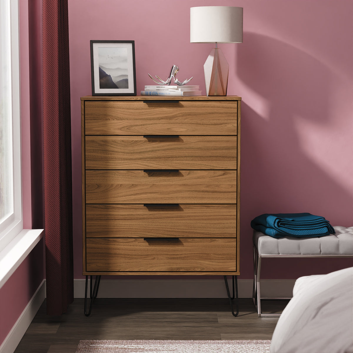 Hong Kong (Black Hairpin Legs) 5 Drawer Chest