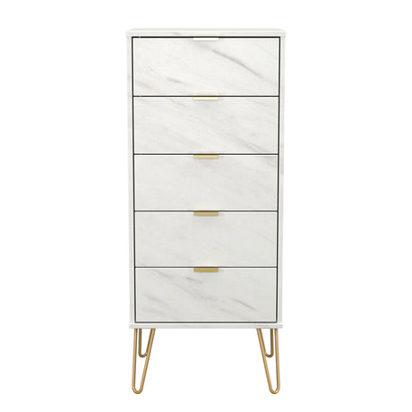 Hong Kong (Gold Hairpin Legs) 5 Drawer Bedside Cabinet