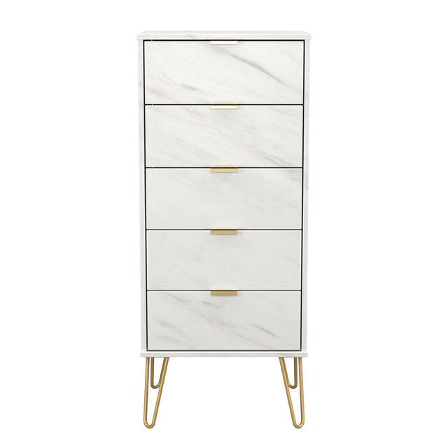 Hong Kong (Gold Hairpin Legs) 5 Drawer Bedside Cabinet