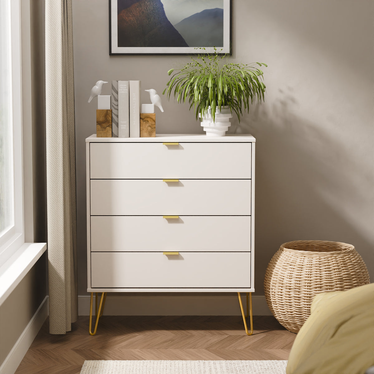 Hong Kong (Gold Hairpin Legs) 4 Drawer Chest
