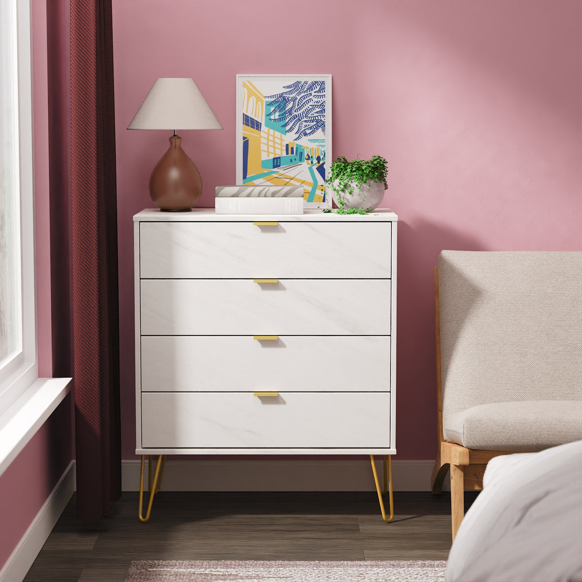 Hong Kong (Gold Hairpin Legs) 4 Drawer Chest