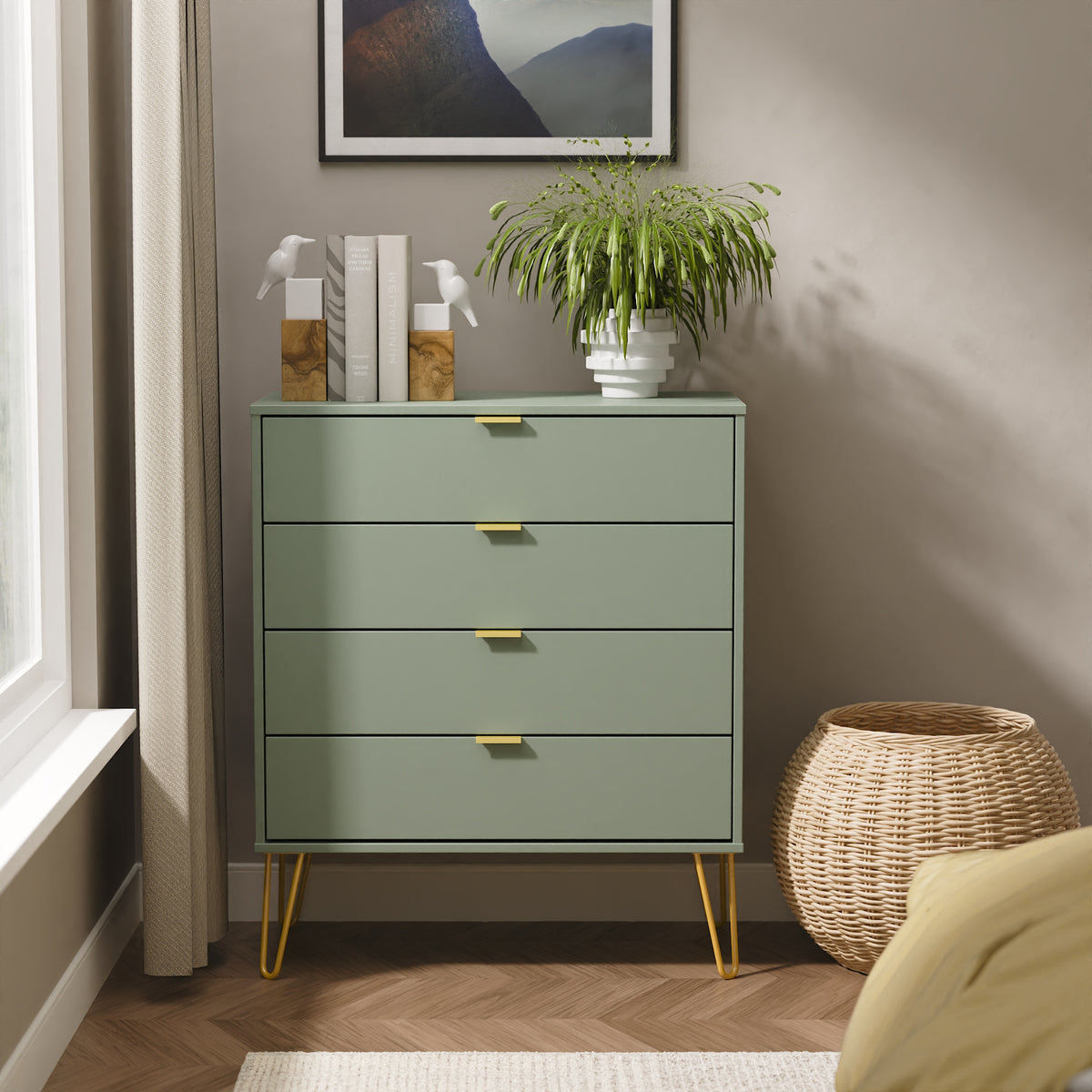 Hong Kong (Gold Hairpin Legs) 4 Drawer Chest