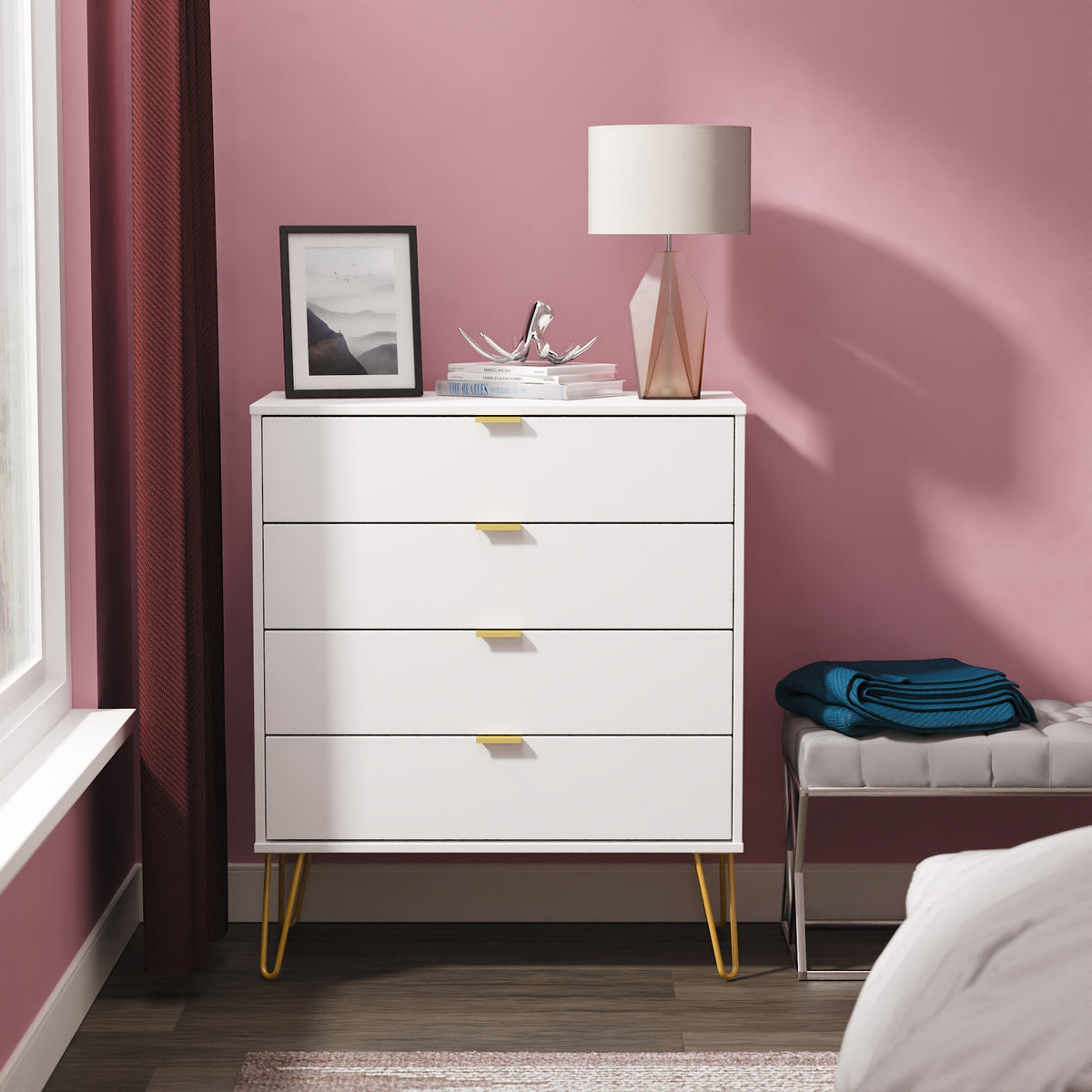 Hong Kong (Gold Hairpin Legs) 4 Drawer Chest
