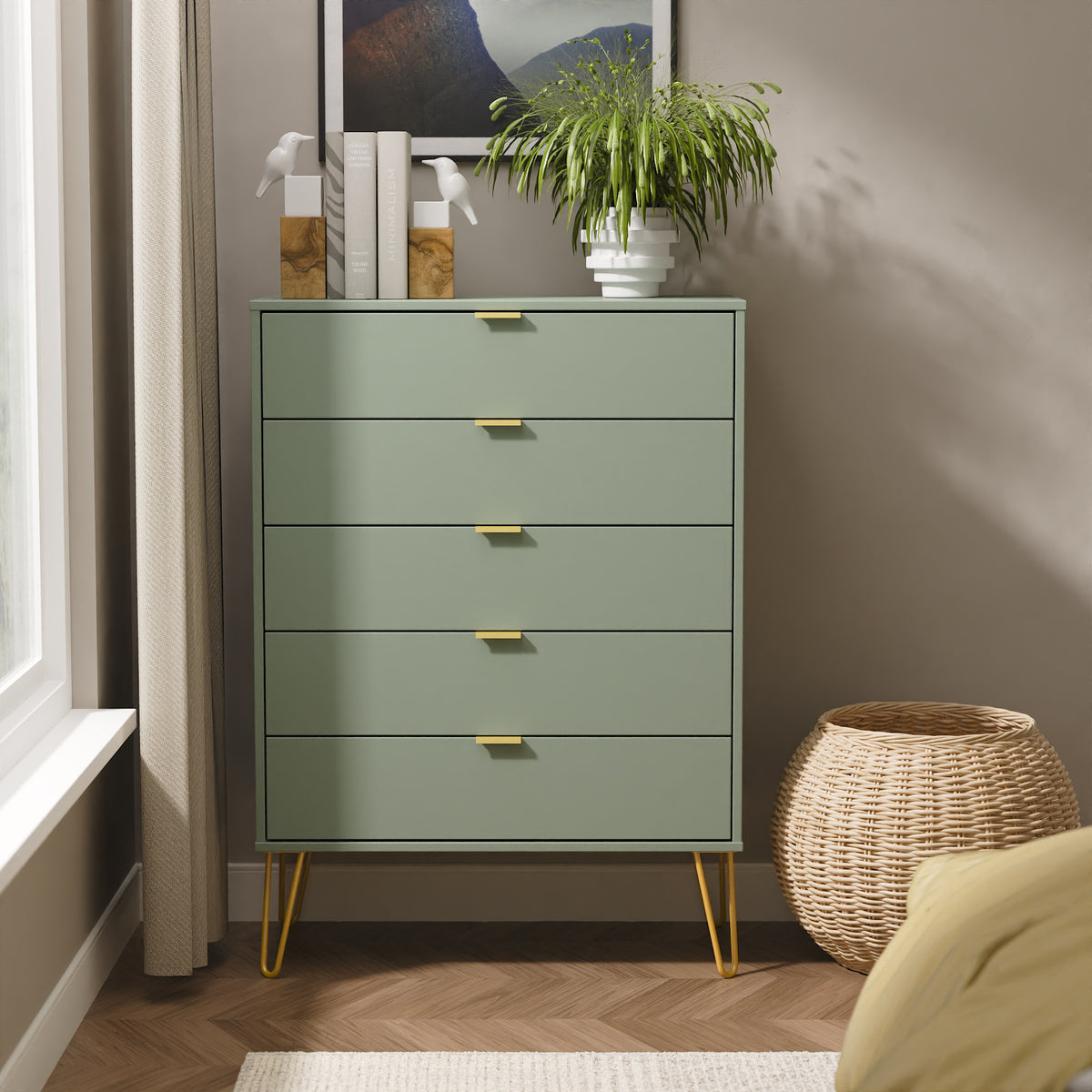 Hong Kong (Gold Hairpin Legs) 5 Drawer Chest