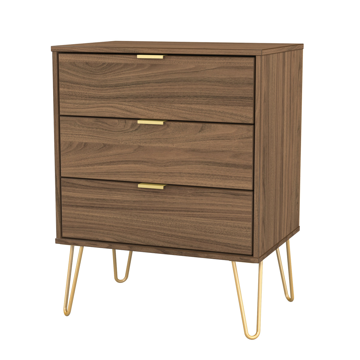 Hong Kong (Gold Hairpin Legs) 3 Drawer Midi Chest with Legs
