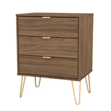 Hong Kong (Gold Hairpin Legs) 3 Drawer Midi Chest with Legs