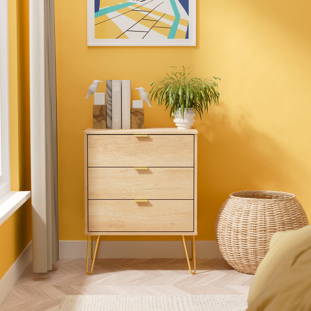 Hong Kong (Gold Hairpin Legs) 3 Drawer Midi Chest with Legs