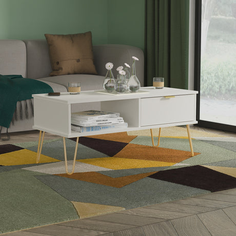 Hong Kong (Gold Hairpin Legs) 1 Drawer Coffee Table