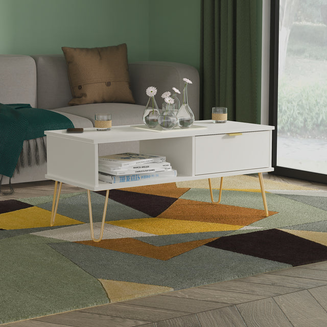 Hong Kong (Gold Hairpin Legs) 1 Drawer Coffee Table