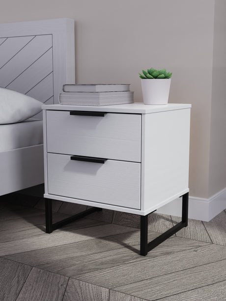 Hong Kong (Black Sleigh Legs) 2 Drawer Bedside Cabinet