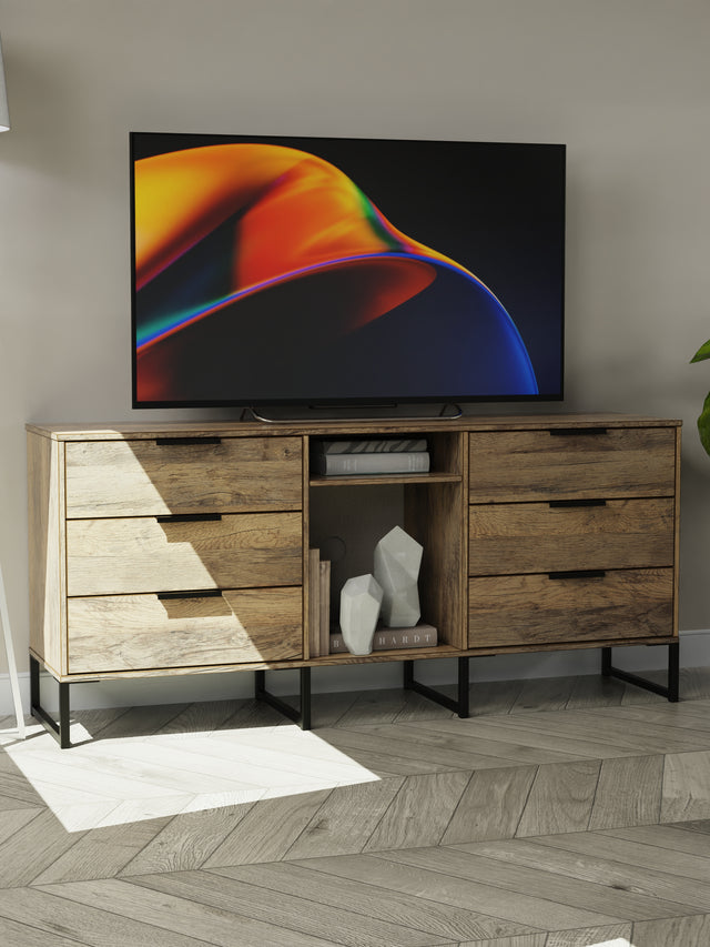 Hong Kong (Black Sleigh Legs) 6 Drawer TV Unit with legs