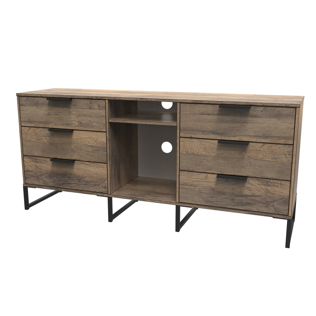 Hong Kong (Black Sleigh Legs) 6 Drawer TV Unit with legs