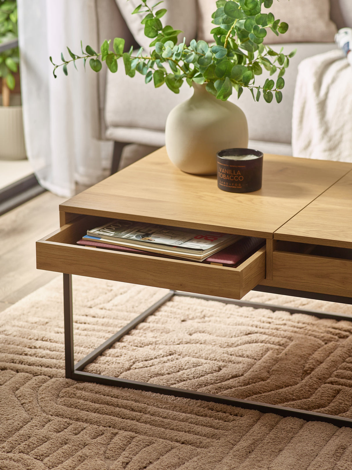 Kade Rectangular Coffee Table with Pull-Out Trays