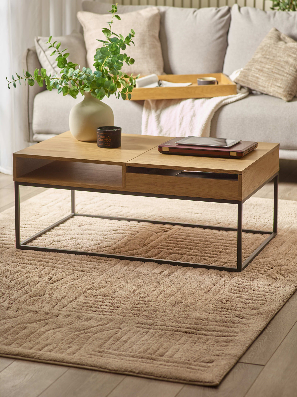 Kade Rectangular Coffee Table with Pull-Out Trays