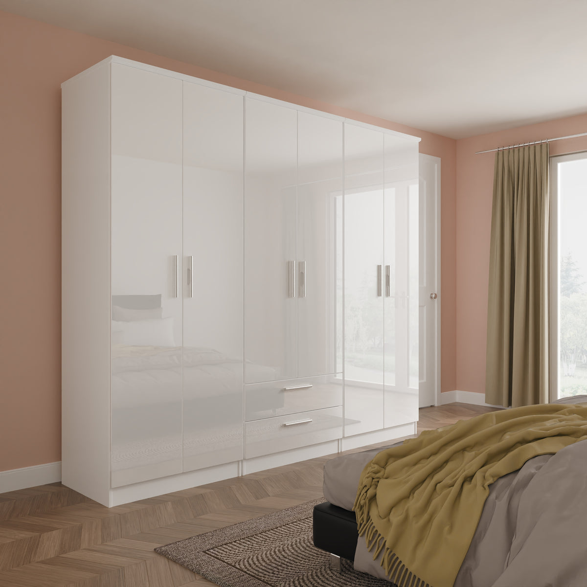 Knightsbridge Tall 6 Door 2 Drawer Double Wardrobe