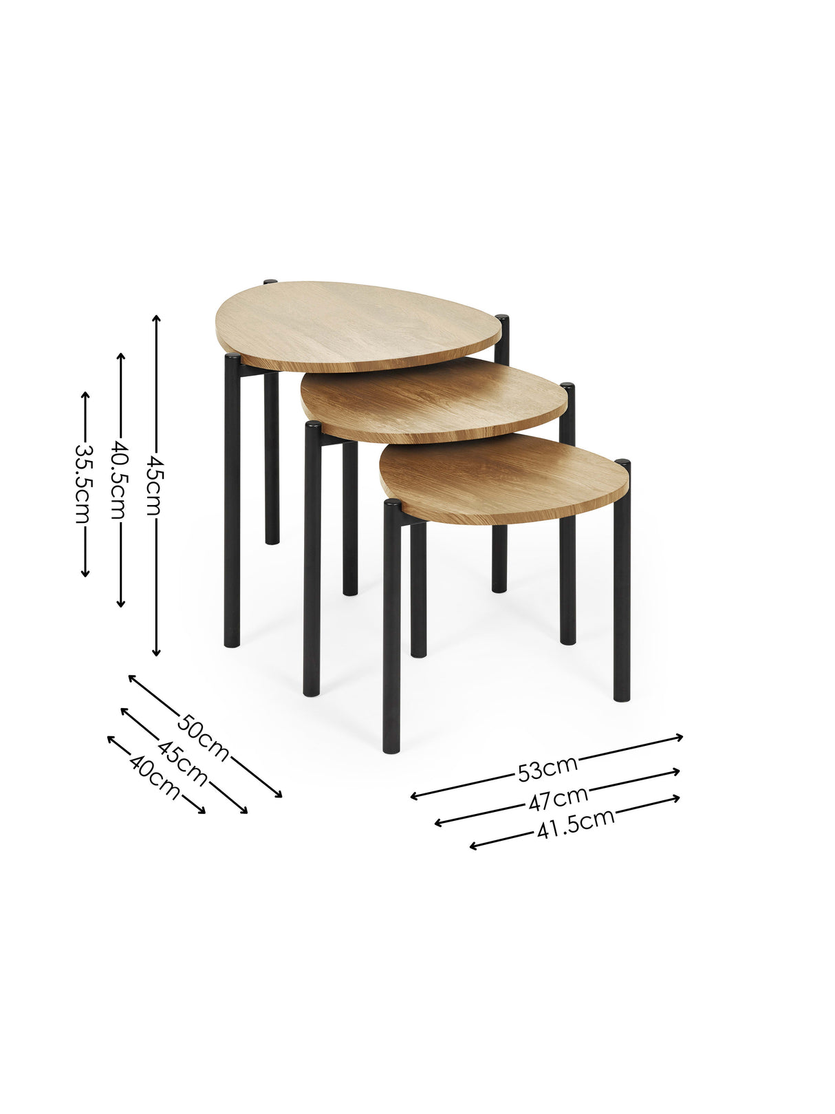 Lorette Teardrop Nest of 3 Side Tables