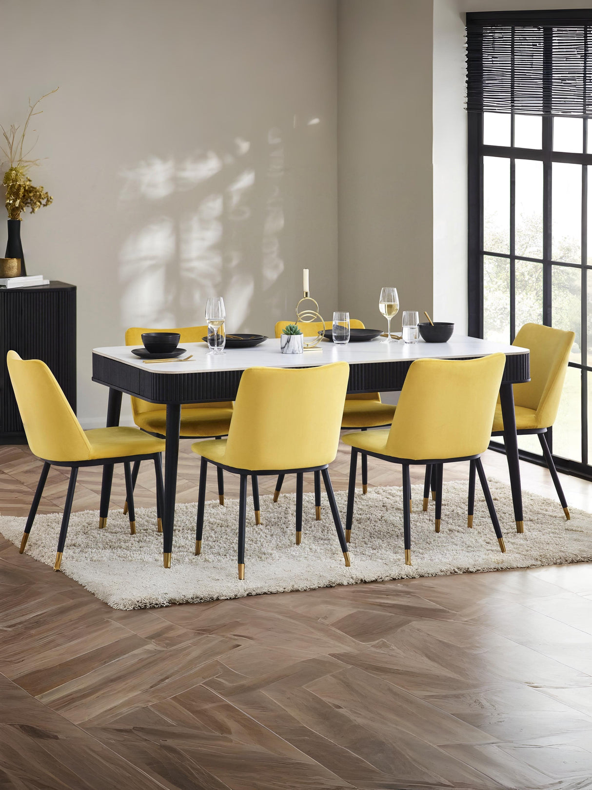 Louis Rectangular Stone Top 4-6 Seater Dining Table with 2 Drawers