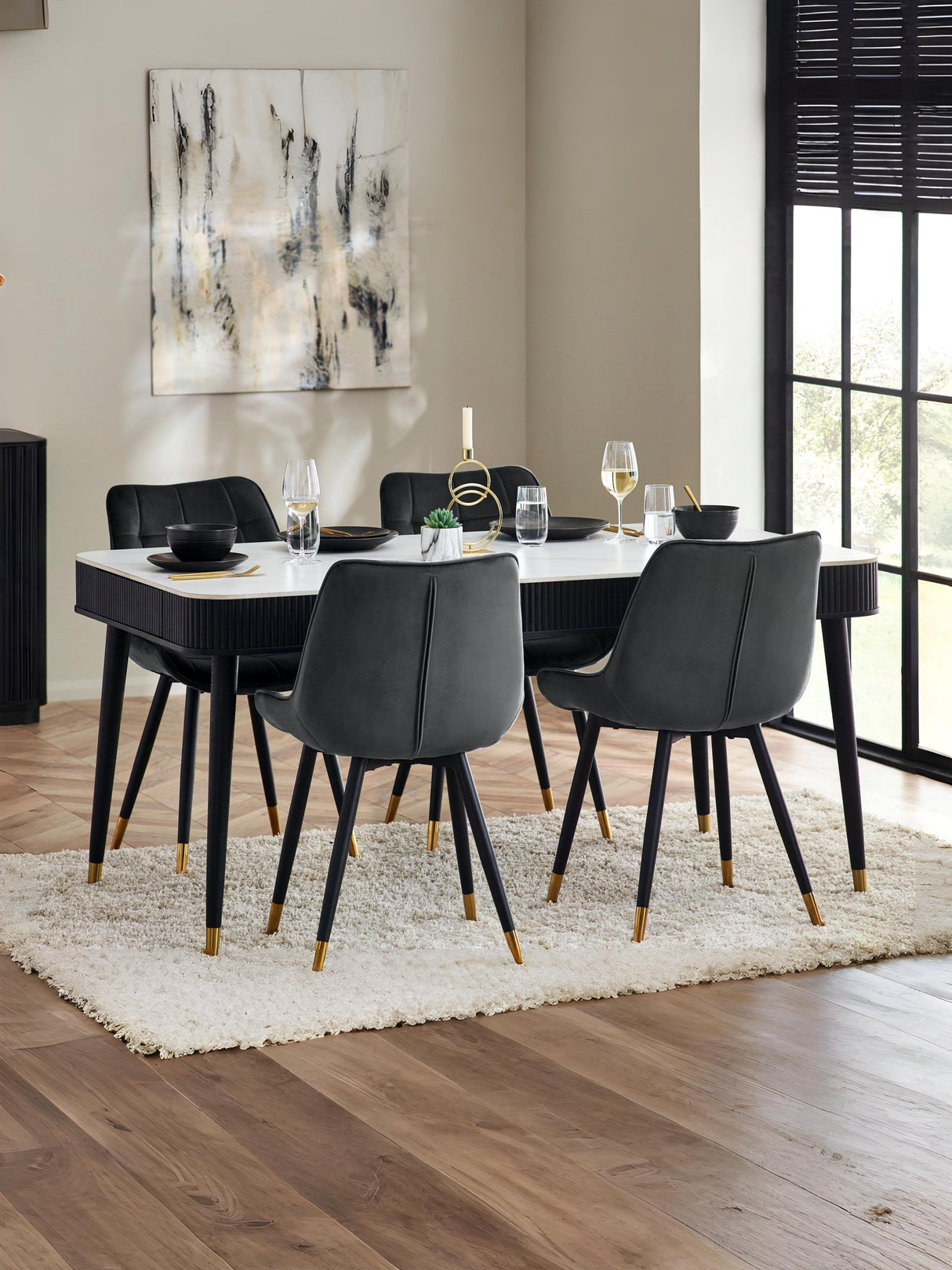 Louis Rectangular Stone Top 4-6 Seater Dining Table with 2 Drawers