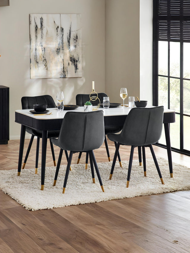 Louis Rectangular Stone Top 4-6 Seater Dining Table with 2 Drawers
