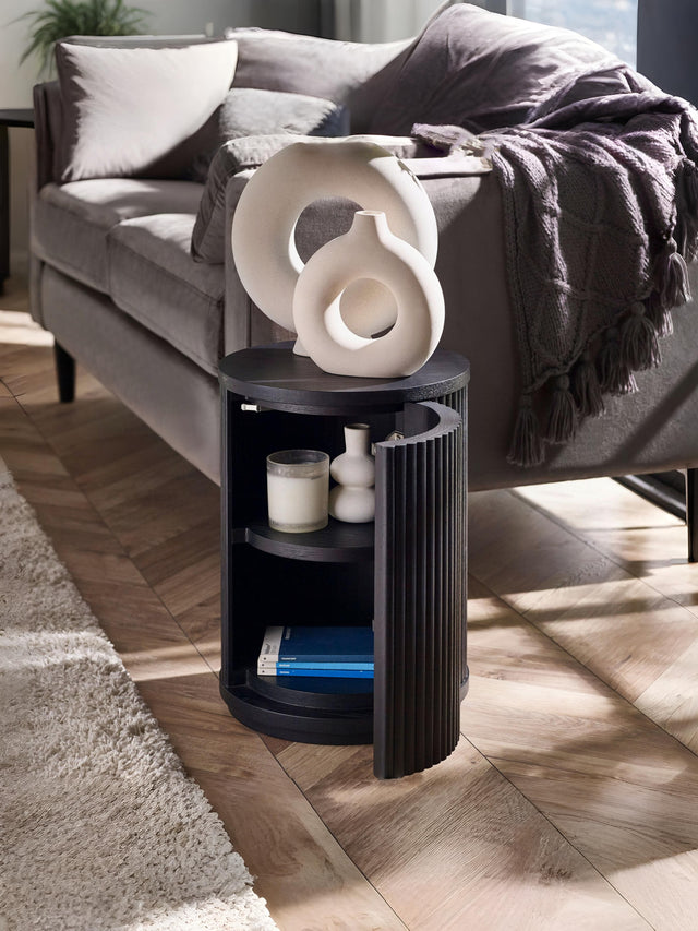 Louis Fluted Round Side Table with Cupboard