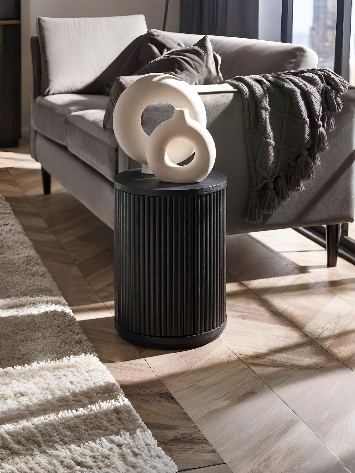 Louis Fluted Round Side Table with Cupboard