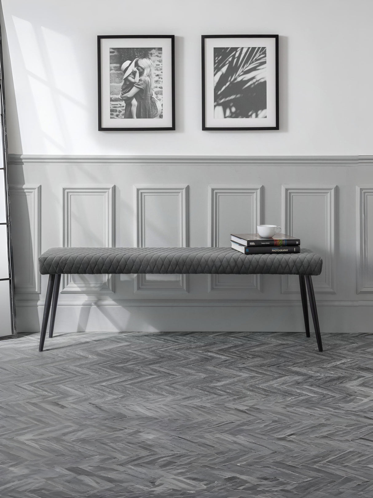 Luxe Diamond Quilted Upholstered 2 Seater Backless Bench
