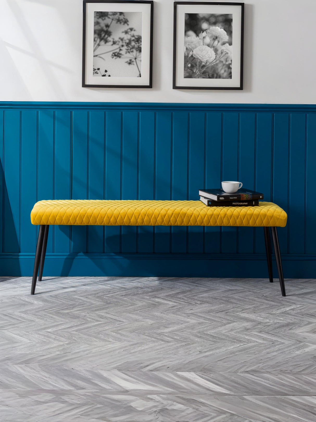 Luxe Diamond Quilted Upholstered 2 Seater Backless Bench