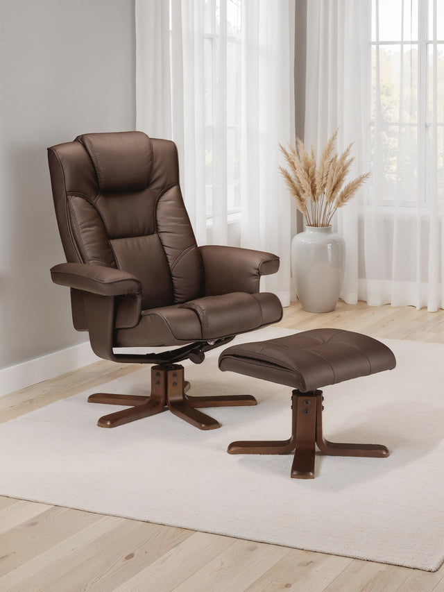 Malmo Upholstered Swivel Recliner Chair and Footstool