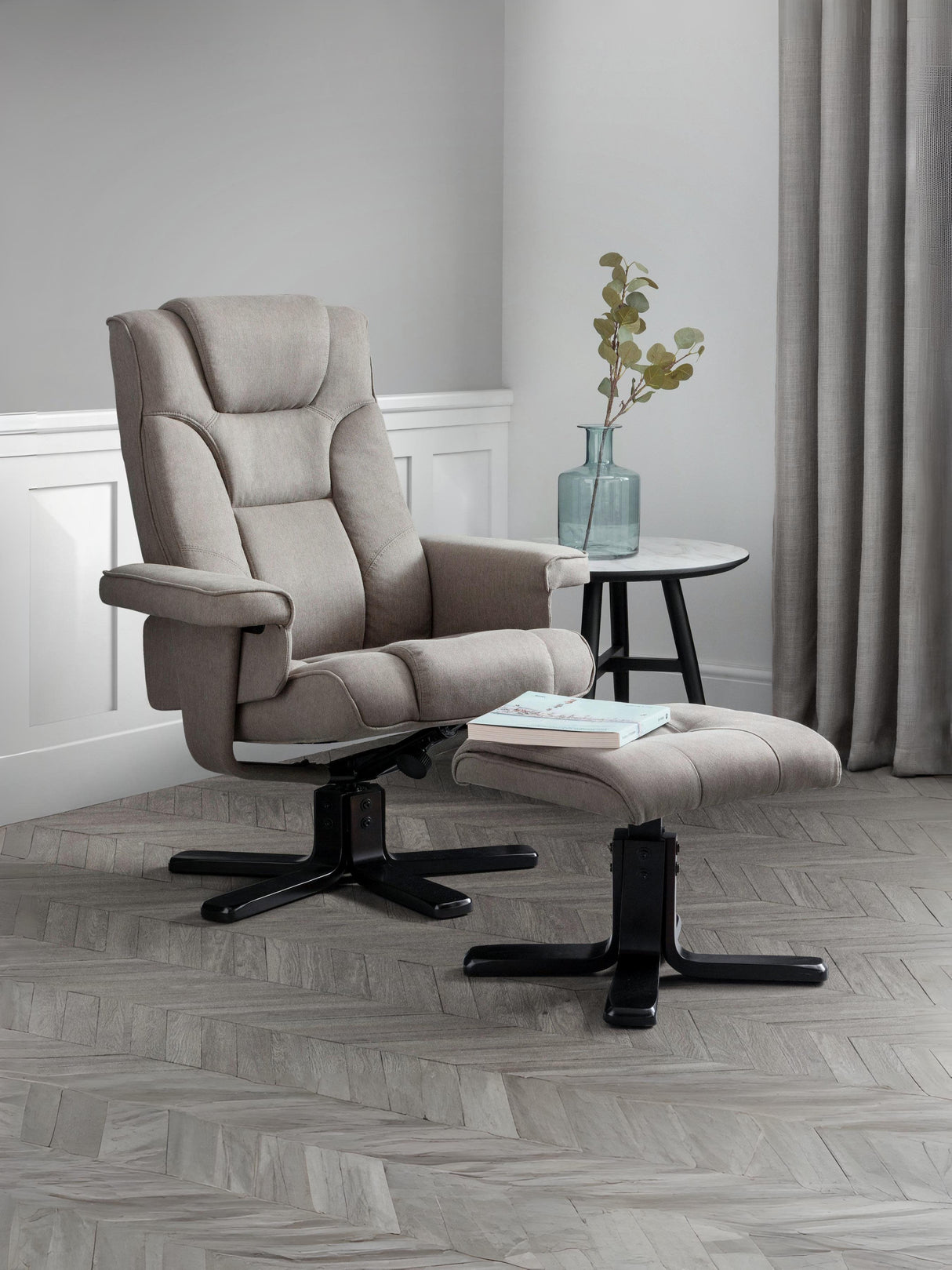 Malmo Upholstered Swivel Recliner Chair and Footstool