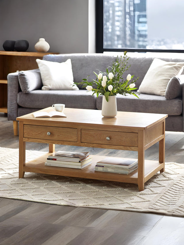 Mallory 2 Drawer Coffee Table with Shelf