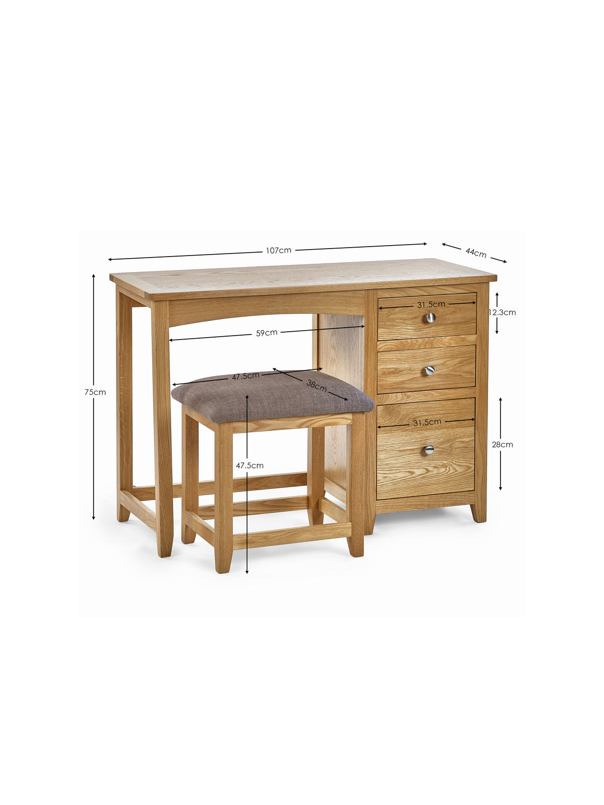 Mallory 3 Drawer Dressing Table and Stool