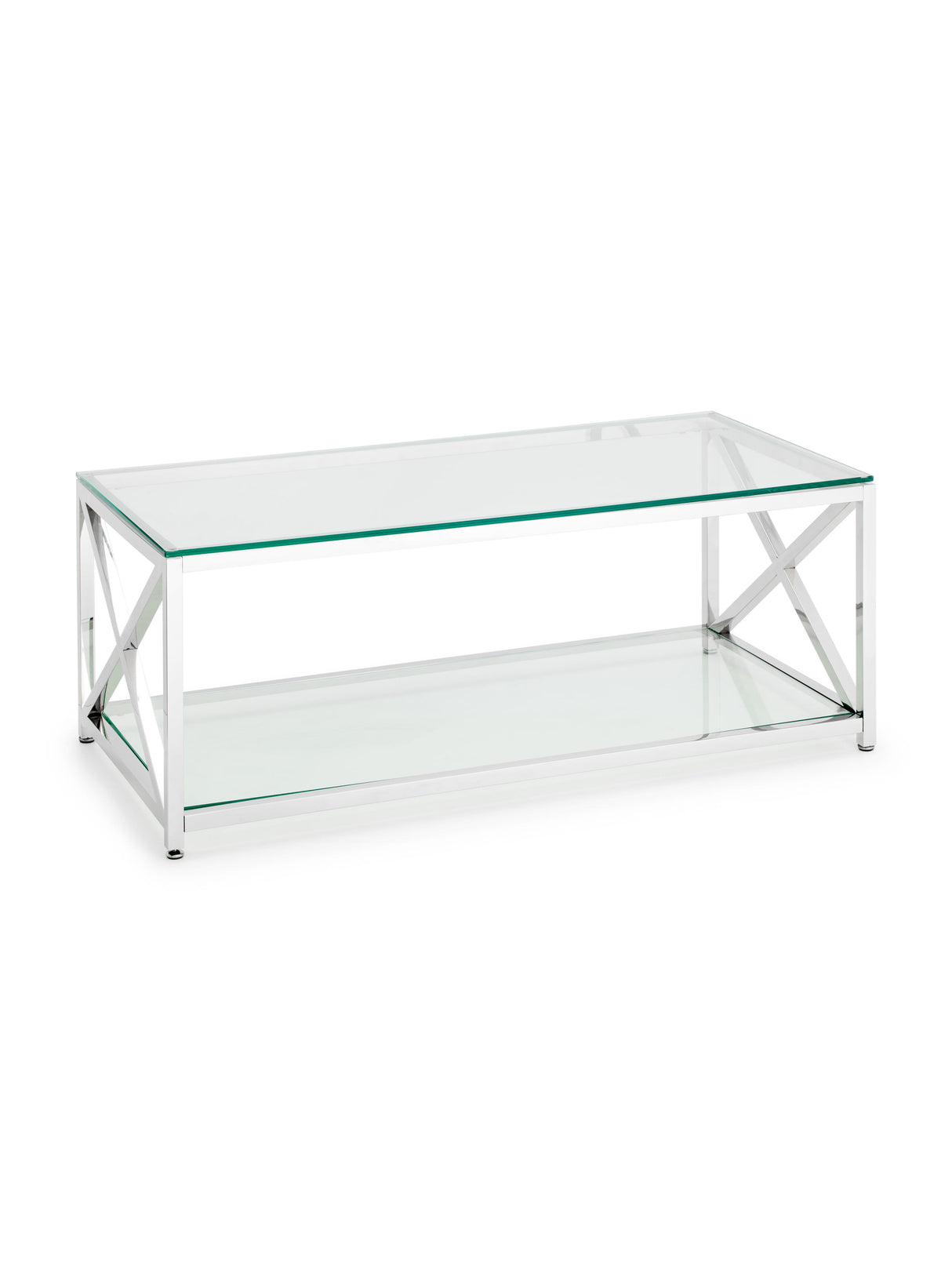 Miami Glass Top Cross Frame Coffee Table with Shelf