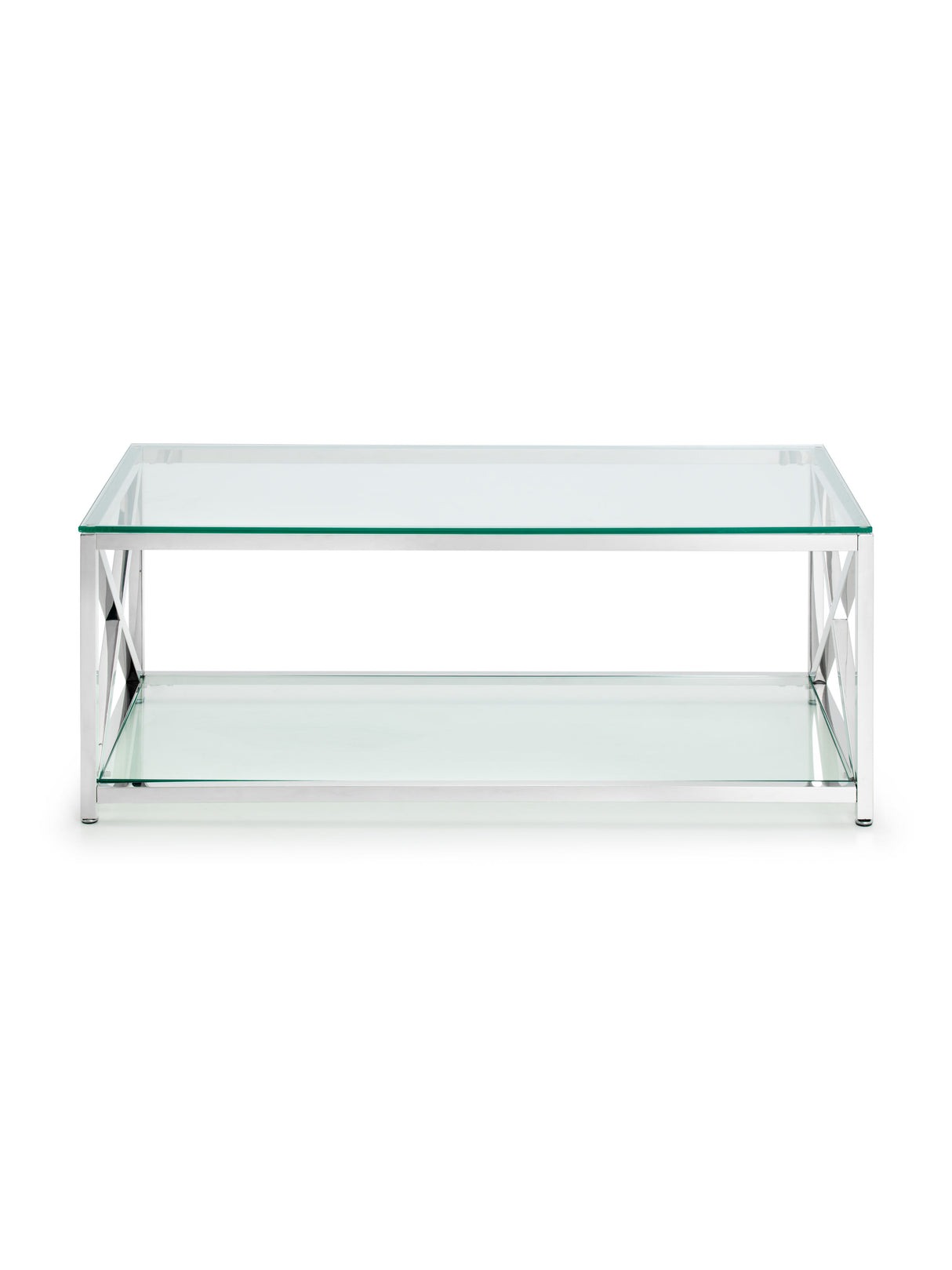 Miami Glass Top Cross Frame Coffee Table with Shelf