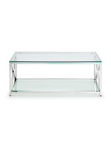 Miami Glass Top Cross Frame Coffee Table with Shelf