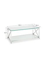 Miami Glass Top Cross Frame Coffee Table with Shelf