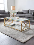 Miami Glass Top Cross Frame Coffee Table with Shelf