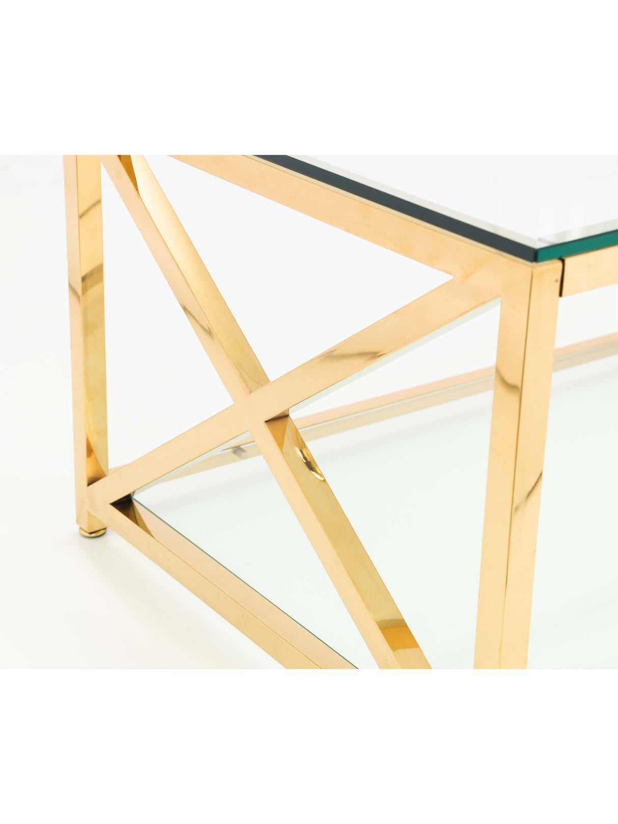 Miami Glass Top Cross Frame Coffee Table with Shelf