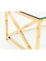 Miami Glass Top Cross Frame Coffee Table with Shelf