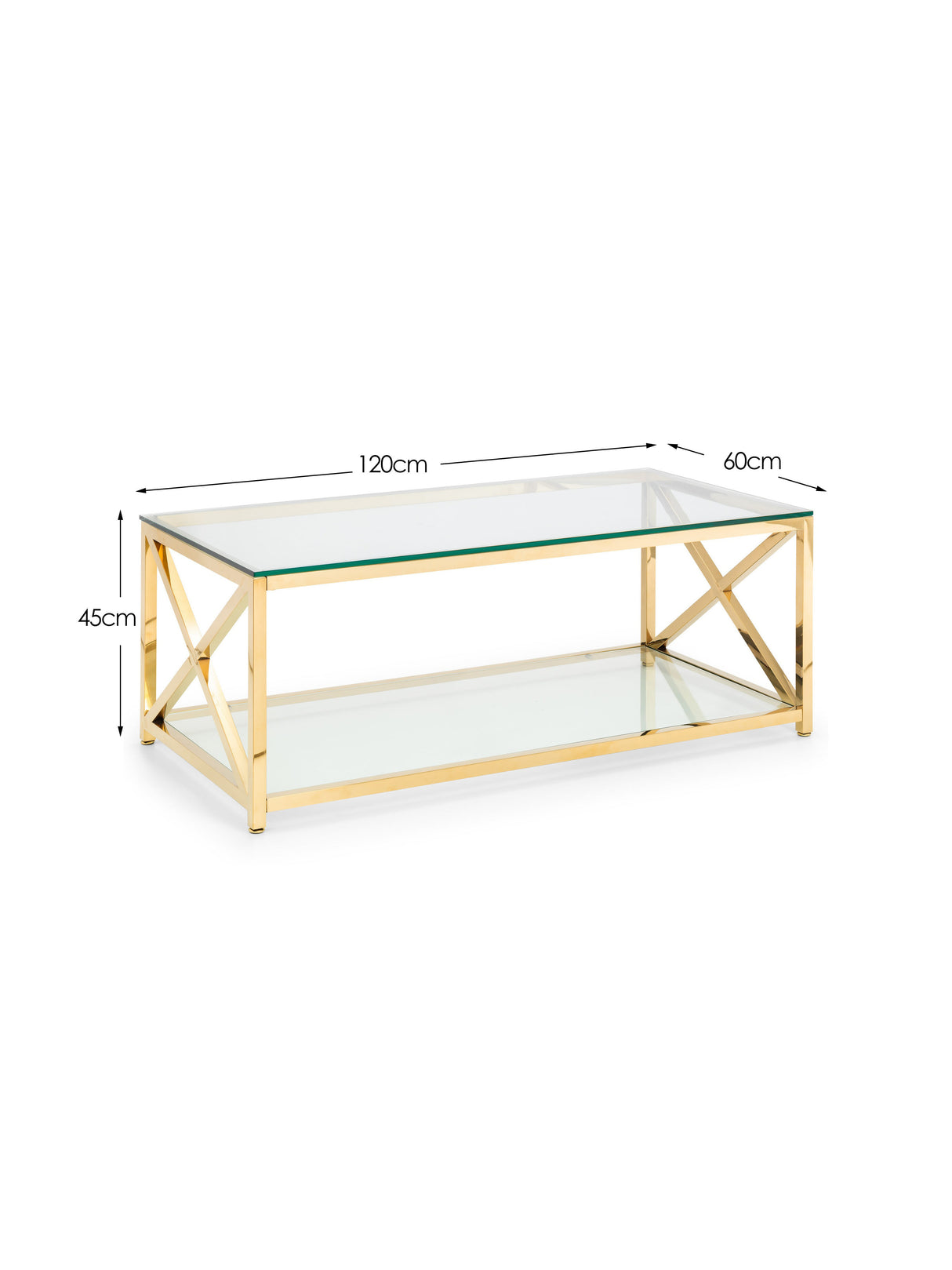 Miami Glass Top Cross Frame Coffee Table with Shelf