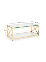Miami Glass Top Cross Frame Coffee Table with Shelf