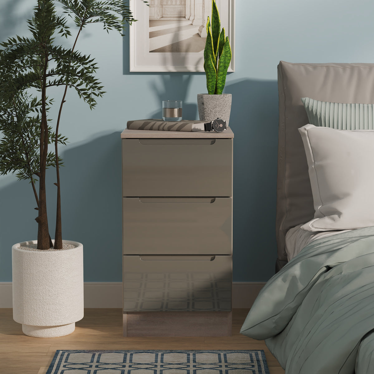 Milan 3 Drawer Bedside Cabinet