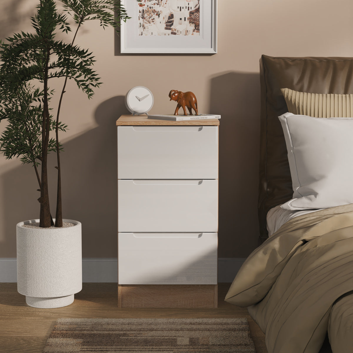Milan 3 Drawer Bedside Cabinet