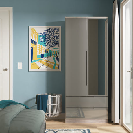Milan 2ft6in 2 Drawer Mirror Wardrobe