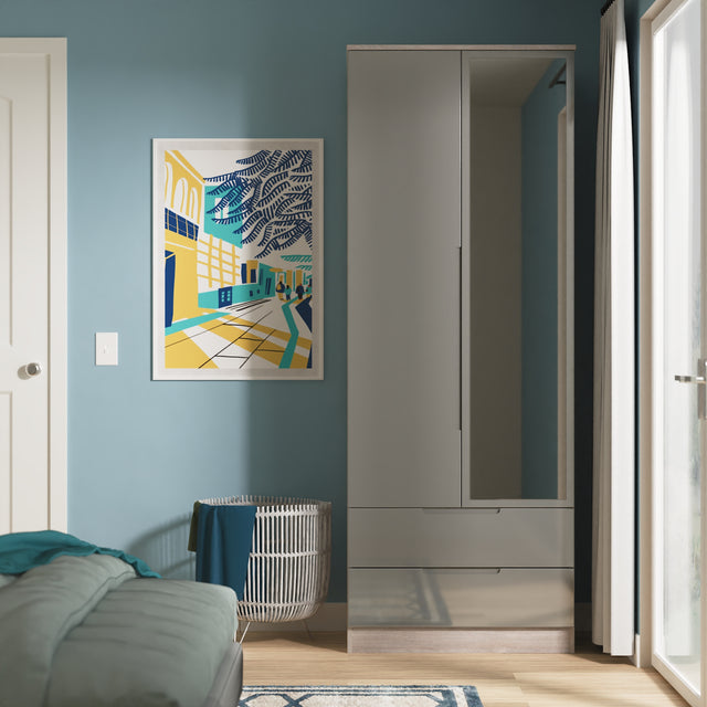 Milan Tall 2 Drawer Mirrored Wardrobe