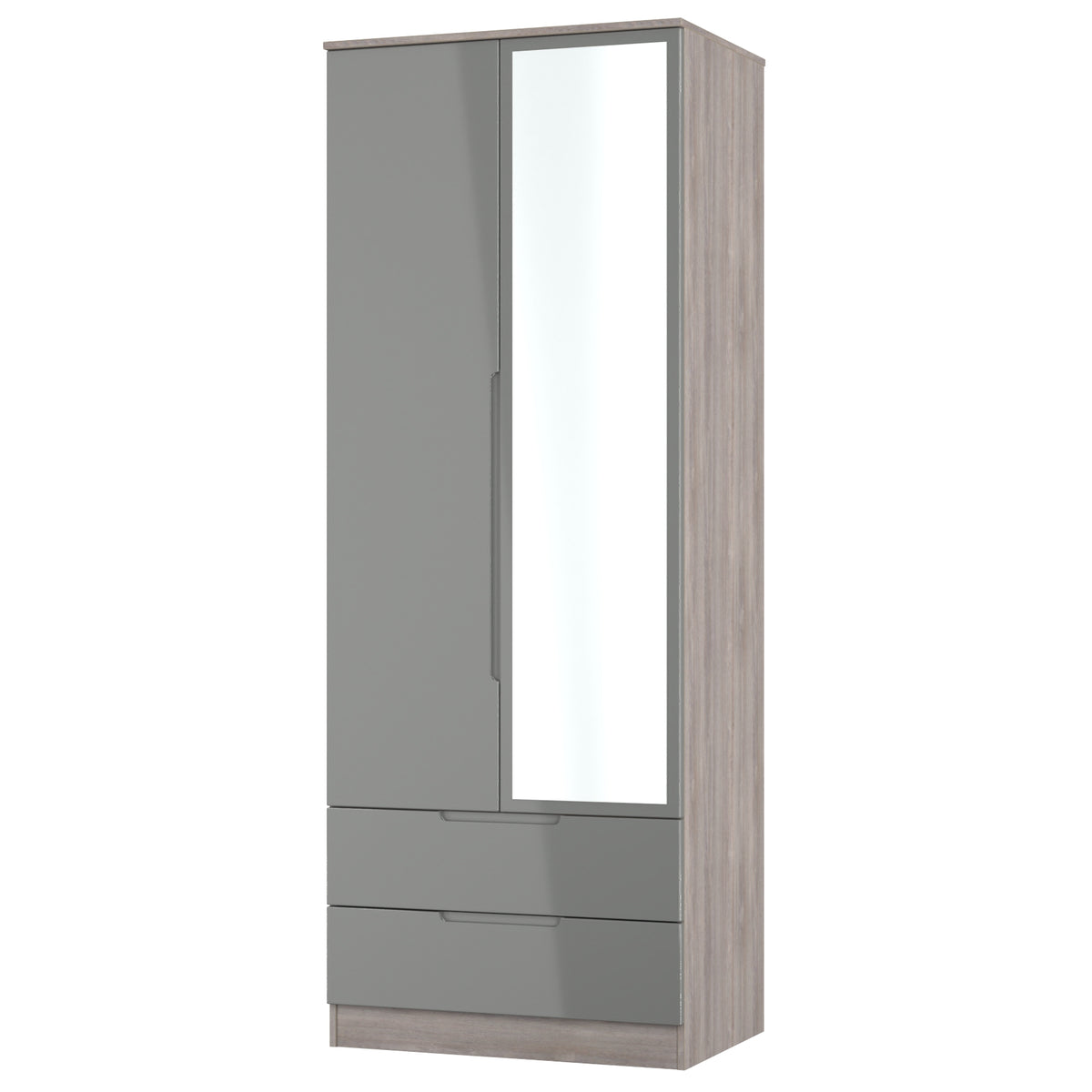 Milan Tall 2 Drawer Mirrored Wardrobe