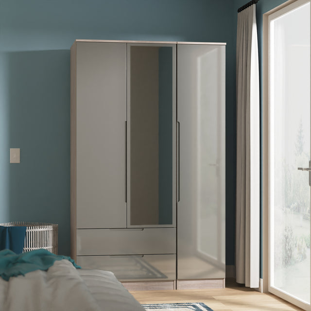 Milan Triple 2 Drawer Mirrored Wardrobe