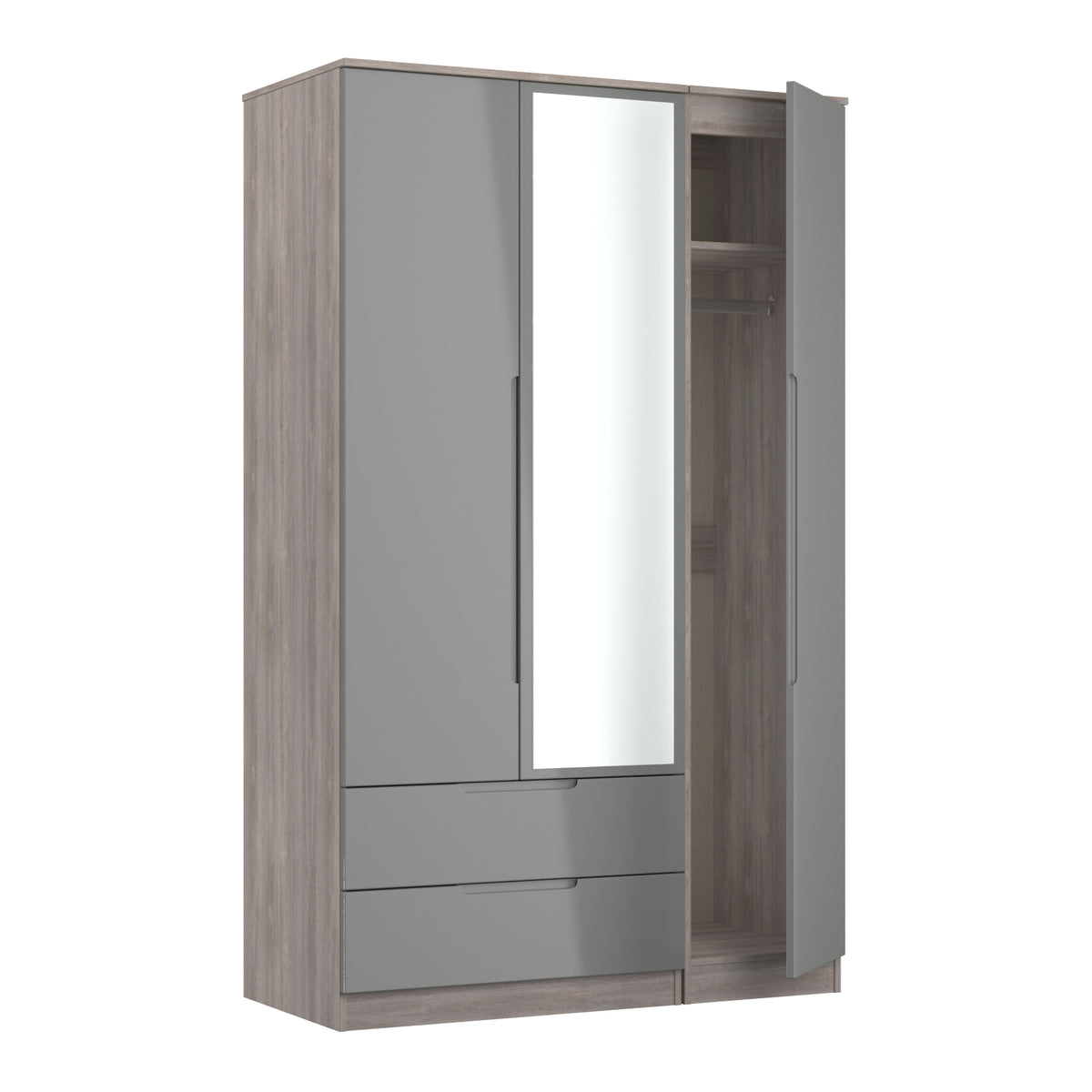 Milan Triple 2 Drawer Mirrored Wardrobe